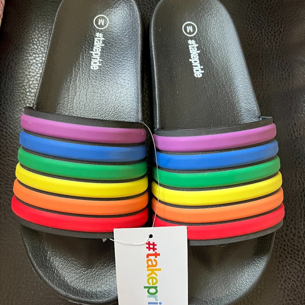 Pride Gender Inclusive Adult Rainbow Slide Sandals - M